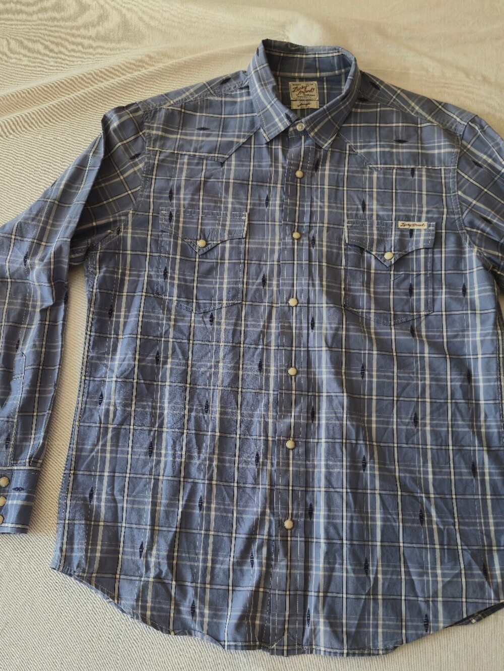 Lucky Brand Men's Large Blue Plaid Western Shirt 100% Cotton